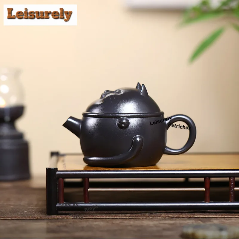 280ml Boutique Yixing Purple Clay Teapots Handmade Large Caliber Cat Pot Raw Ore Stone Yellow Mud Kettle Zisha Tea Set Teaware
