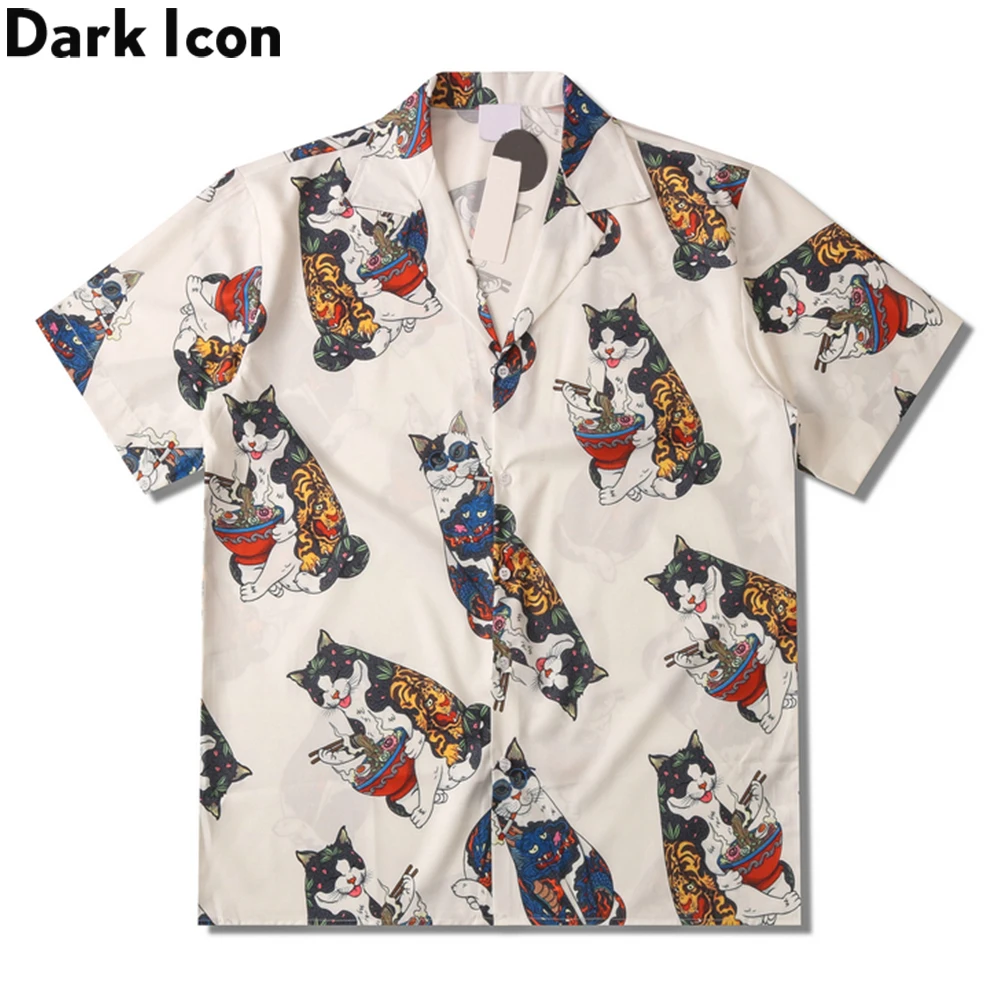 

Dark Icon Harajuku Cat Polo Shirt Short Sleeve Men 2023 Summer Men's Hawaiian Shirt Man Blouse