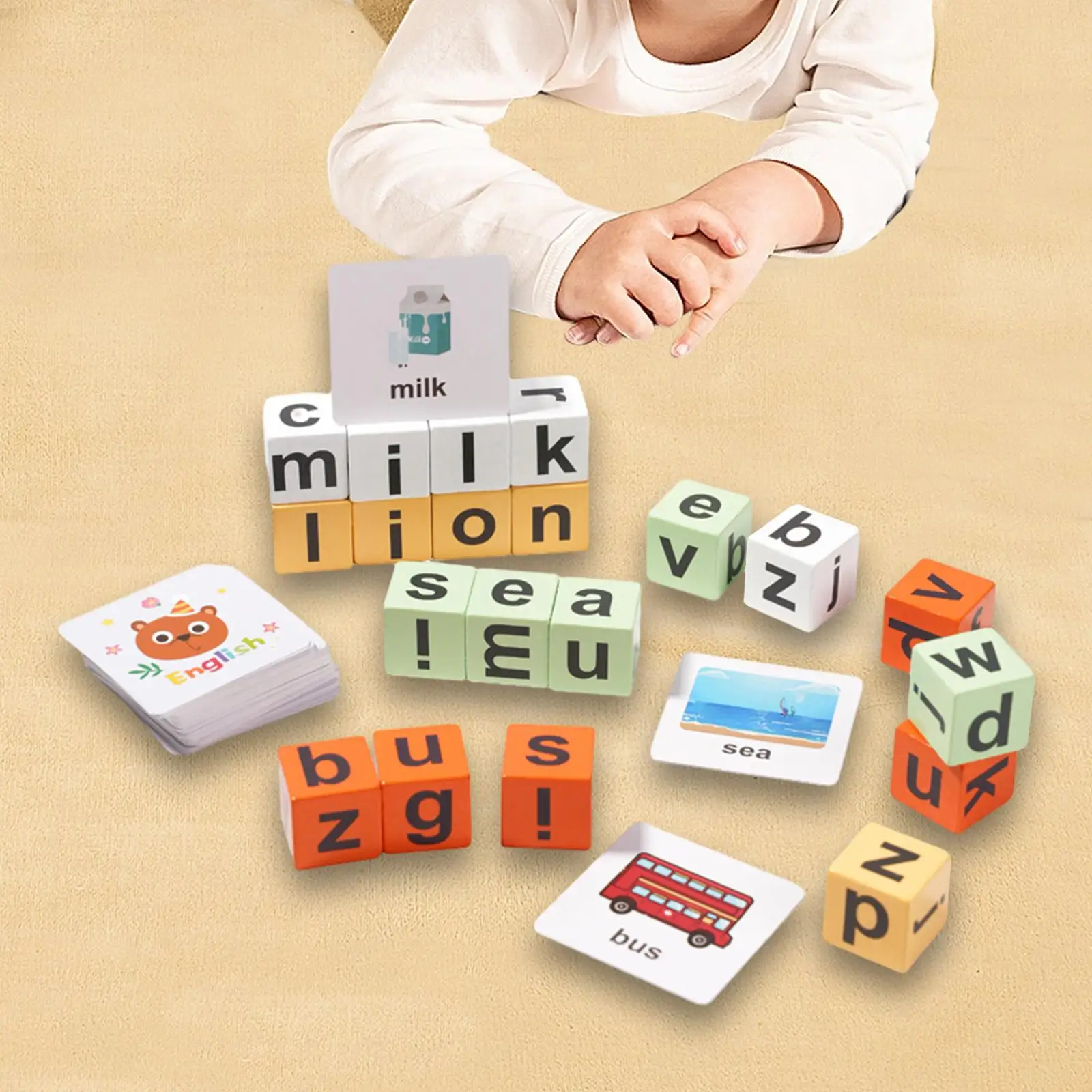 

Letter Flash Cards Easy Using Activity Game Gift Early Learning Toy Letter Spelling Block for Preschool Kids Toddlers Birthday