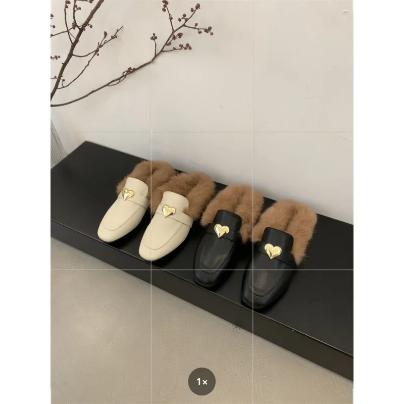 

Шлепанцы женские с мехом, Сланцы на плоской подошве, квадратный носок, роскошные дизайнерские мягкие плюшевые резиновые, с заклепками, матерчатая обувь, 2023