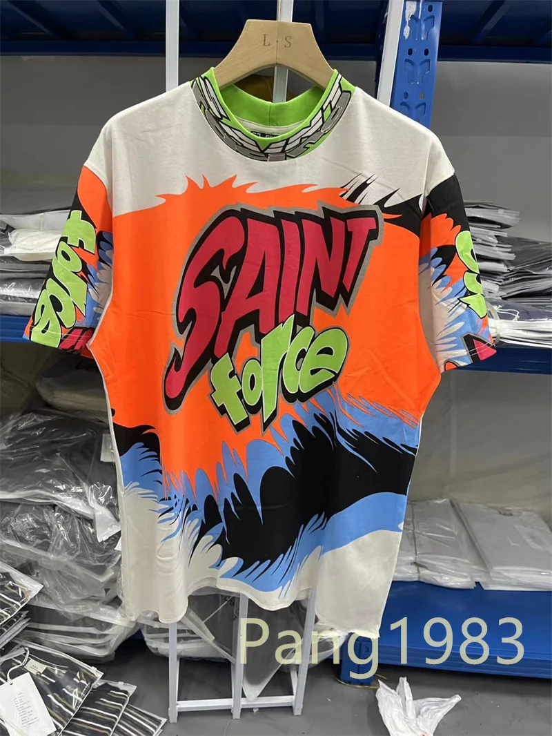 

2024ss Saint Michael T Shirt Men Women Best Quality Oversize T-shirt Retro Racing Graffiti Blocking Tops Tee
