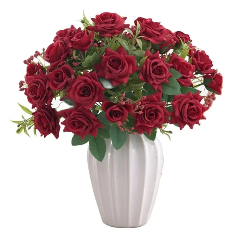 Una Rosa Arricciante Finta (7 Teste/Mazzo) 12 "Di Lunghezza Smulation Spring Rosa Green Leaf Per Centrotavola Di Nozze