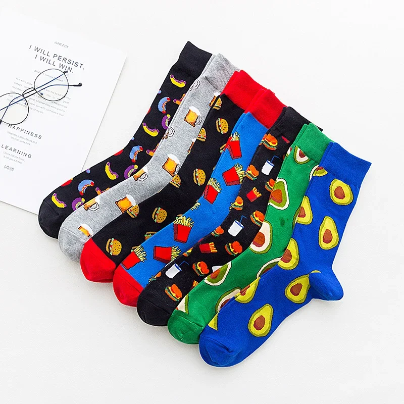 

Colorful Men Women Socks Crazy Happy Funny Cotton Avocado Burger Fries Crew Couple Socks Novelty Party Dress Wedding Socks Gift