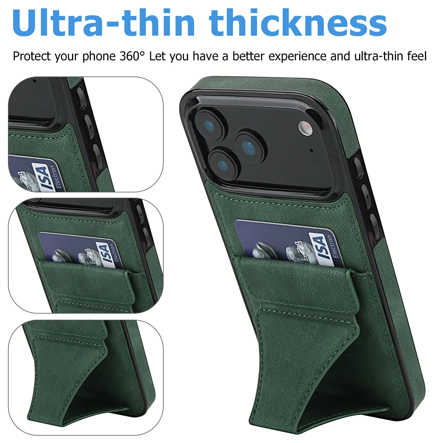 Foldable Leather Phone Case with Credit Card Slots and Kickstand Design