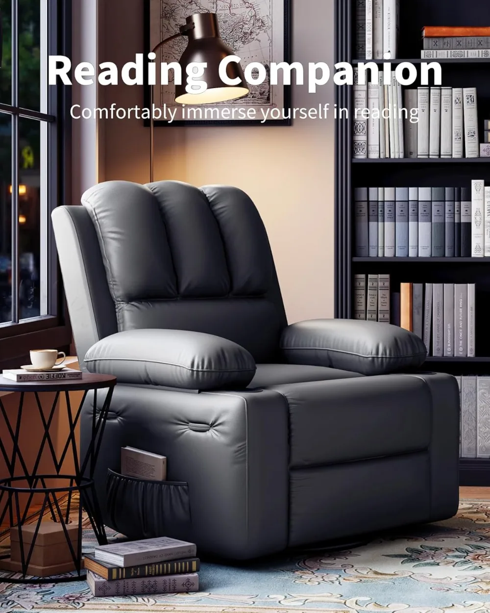 Manual Recliner Chair, Oversized PU Leather Sofa, Comfy Armchair for Living Room Bedroom Gaming Grey
