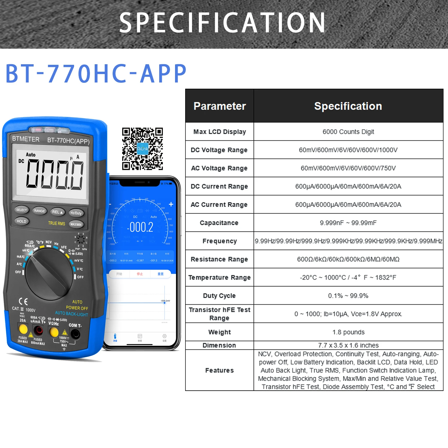 BTMETER True RMS Digital Multimeter,Precision Multimeter,Profession Insulation Tester Voltage Meter Diode Test NCV，770 Series 3