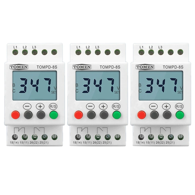 

3X 3 Phase Din Rail Adjustable Under Over Voltage Protector Voltage Monitoring Sequence Protection Relay