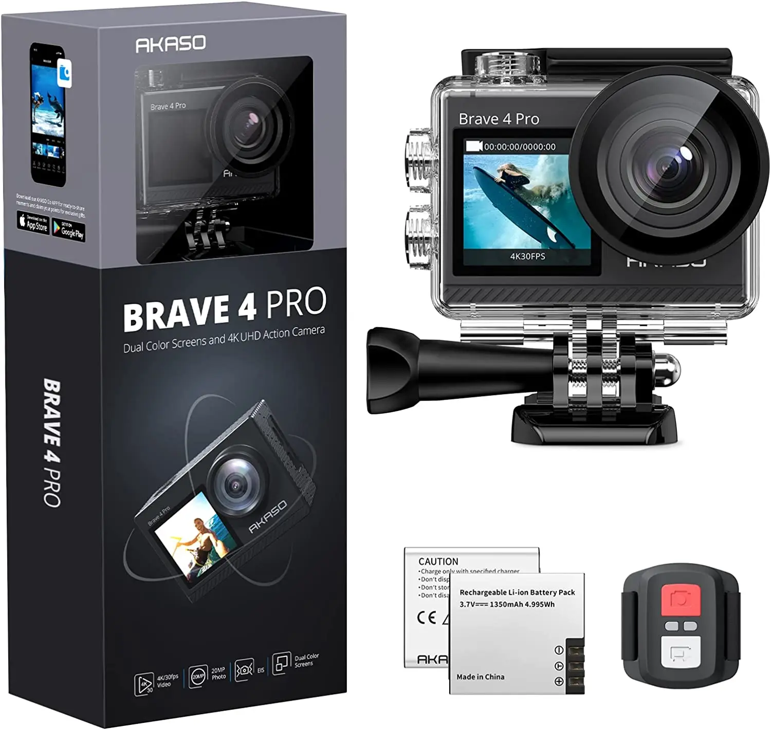 AKASO-Caméra de sport Brave 4 Pro, 4K, 30FPS, étanche, écran tactile de 131  pieds, télécommande avancée EIS, n'aime 5X - AliExpress
