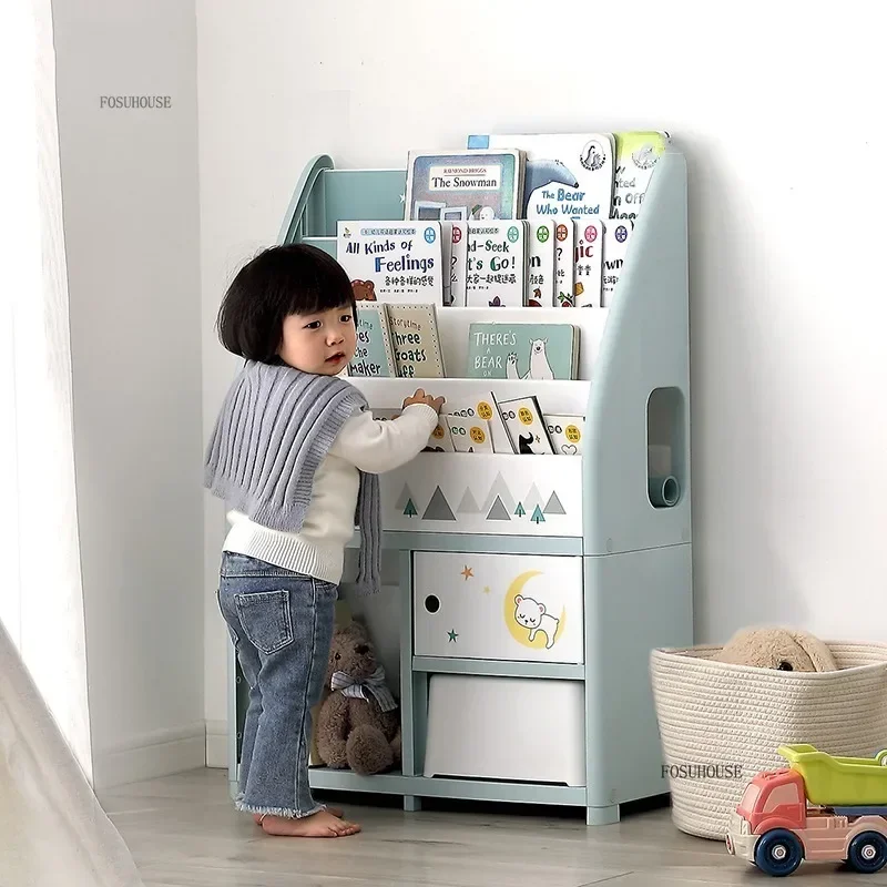 PP Plastic Books Toys Storage Cabinets Cute Children's Bookcase Floor Standing Bookshelves Home Organizer Bookshelf k