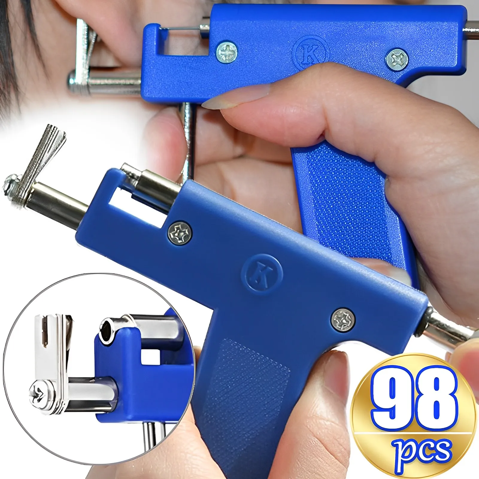 

98pcs Professional Ear Piercing Gun Tool Set Ear Studs Steel Ear Nose Navel Body Piercing Gun Unit Tool Kit Safety Pierce Tools