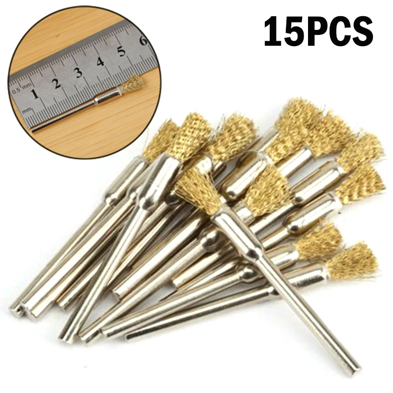 15Pc 5mm Durable Mini Brass Steel Wire Brush Drill Granding Tools Metal Rust Removal Polishing For Power Rotary Tools Hand Tool mini winter snow shovel anti slip and durable car snow shovel winter snow removal cleaning tool ice scrapers for car windshield