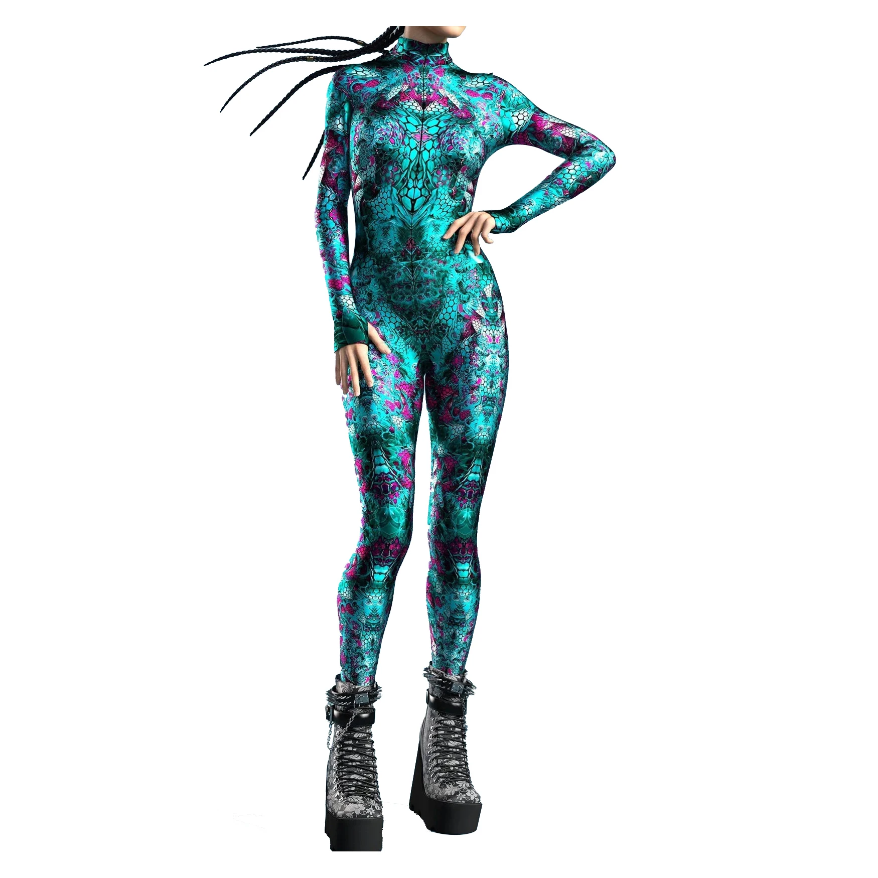 

Girls Halloween Adult Kids Zentai Jumpsuit Cosplay Costume Party Female 3D Printed Fish Scales Bodysuit Stretch Fabric