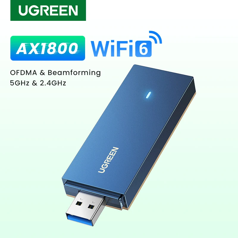 Ugreen Ax1800 Wifi Adaptador Wifi6 Usb3.0 5g & 2.4g Dupla-faixa Usb Wifi para Windows 11 10 Wifi Antena Usb Ethernet Placa de Rede