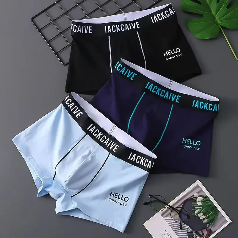

Cotton Men's Underwear Fashion Male Student Boxers Breathable Solid Color Boxers Mid-waist Teenage Briefs