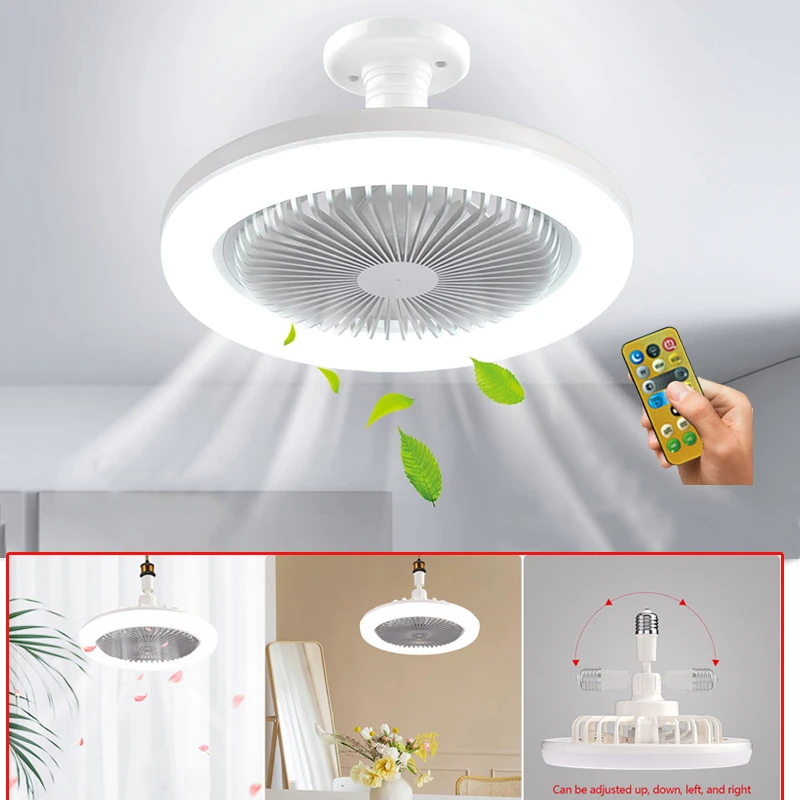 

Two In One Ceiling Fan With Remote Control and Light LED Fan Home Living Room E27 Inverter Base Intelligent Silent Ceiling Fan