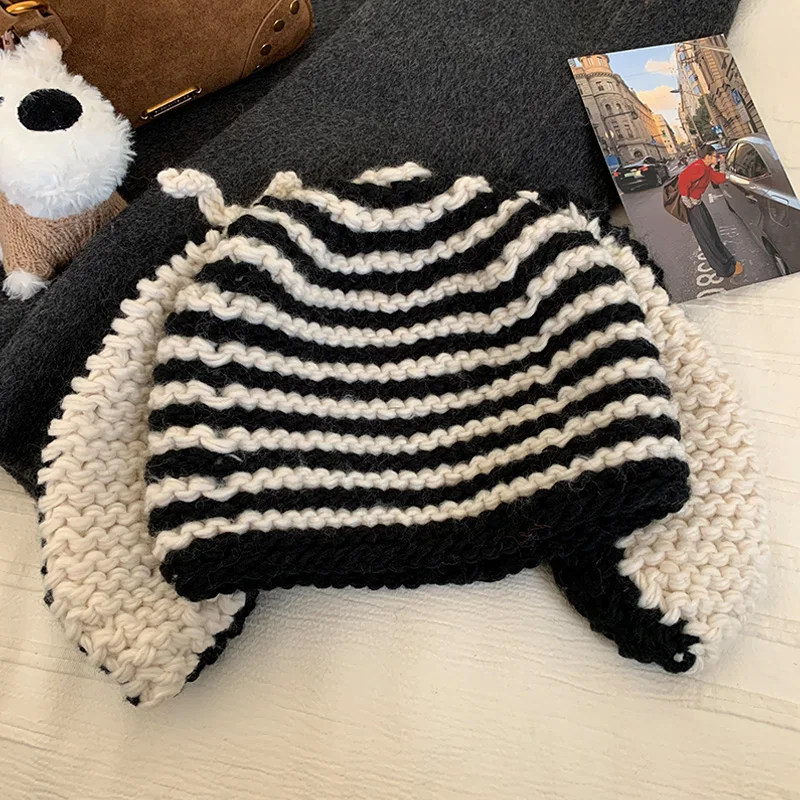 Koreanischen Stil Nette Lange-Ohren Hand-Gestrickte Bonnets Hüte für Frauen Y2K Winter Neue Ankunft Woolen Kappe Cartoon Kaninchen beanie Gorras – Detail 7