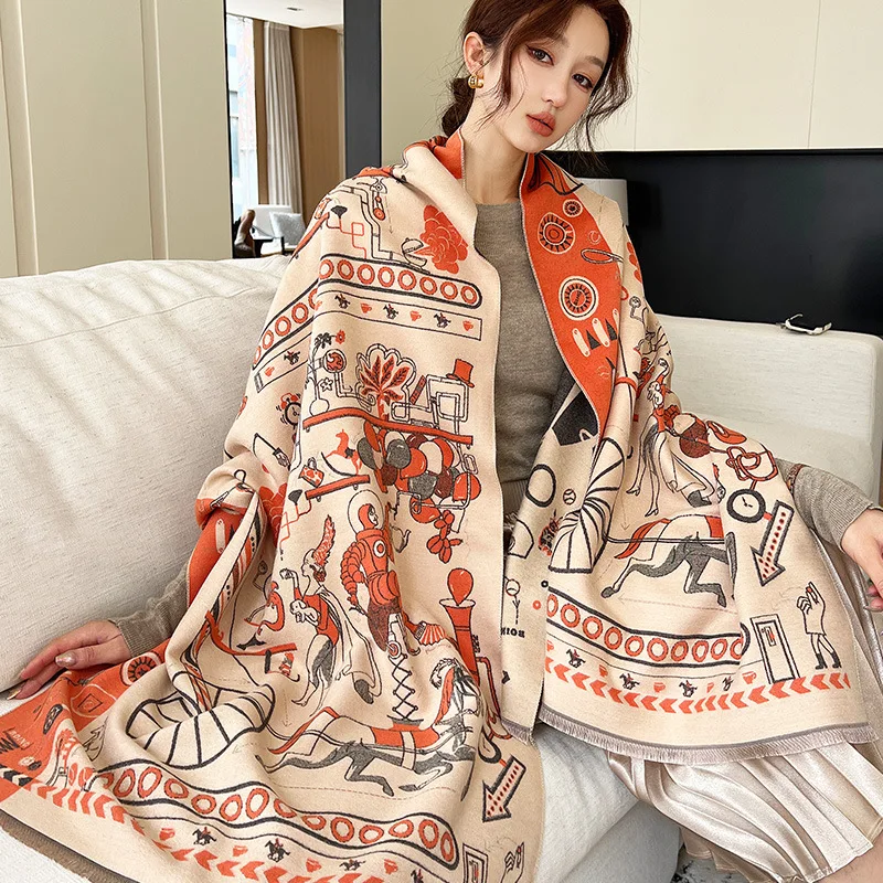 

2023 Winter Cashmere Scarf Women Design Print Bufanda Echarpe Thick Shawls Wraps Female Warm Pashmina Poncho Stoles Blanket