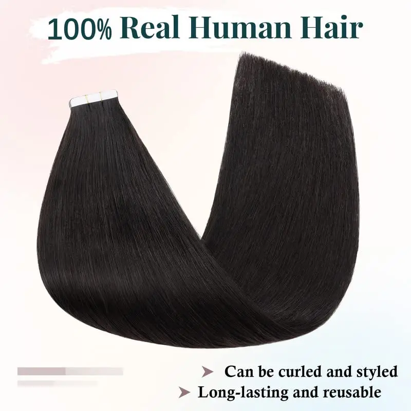 Tape in Hair Extensions Straight 100% Real Human Hair 20pcs 50g/pack Seamless Skin Weft Tape Hair Extensions Natural Black Hair