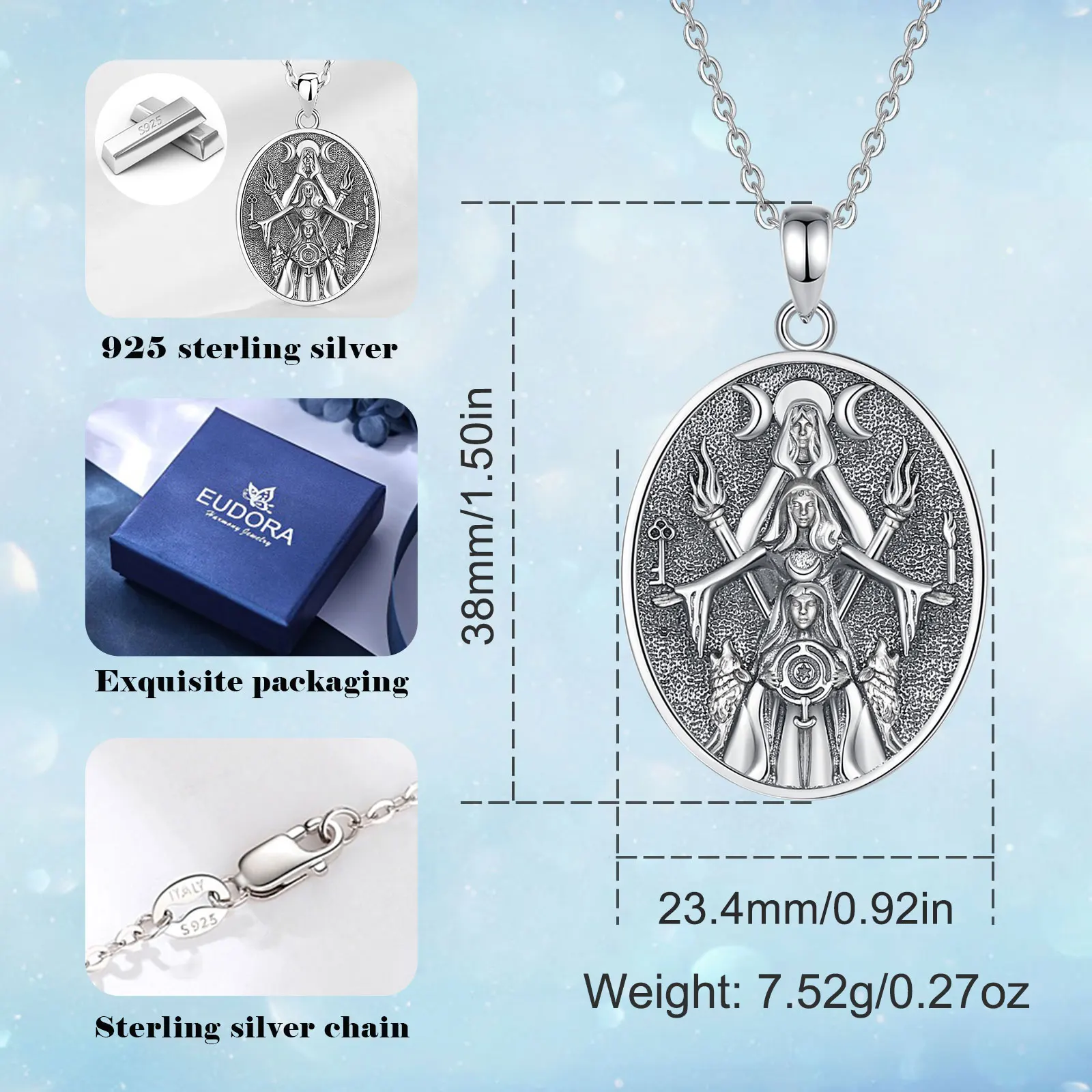 Superbe Collier Pendentif Octope Détaillé En Argent Sterling Avec Yeux En Saphir Bleu