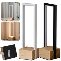 LED Table Lamp USB Nightstand Lamp 3 Color Temp Geometric Nightstand Lamp Stepless Dimmable Desk Light Wooden Base for Bedroom 1
