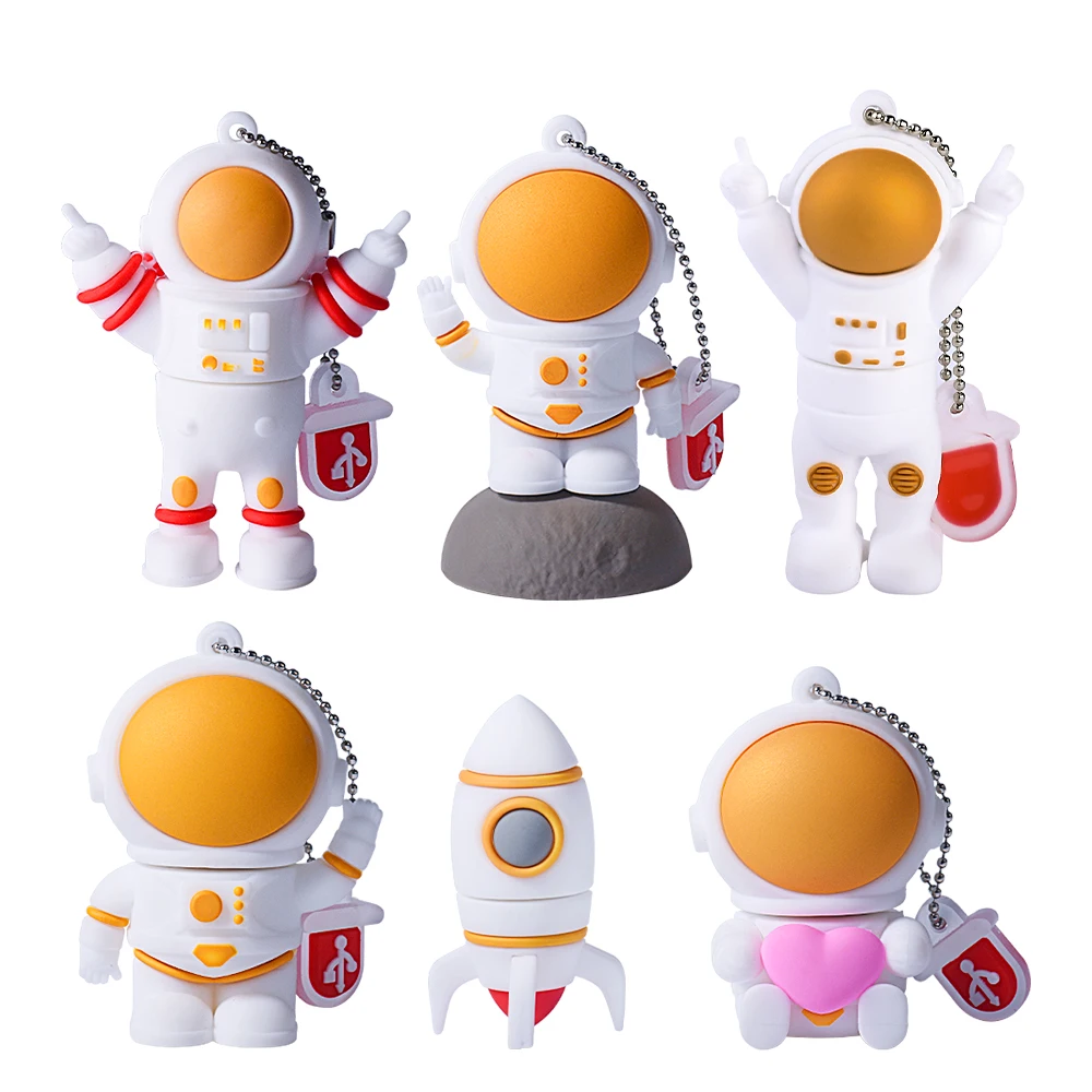 thumbnail image 1 of Memoria USB con forma de astronauta, 128 GB, regalo creativo y genial, 64 GB, llavero gratis, memoria USB de 32 GB, memoria USB blanca de 16 GB, 1 of 5