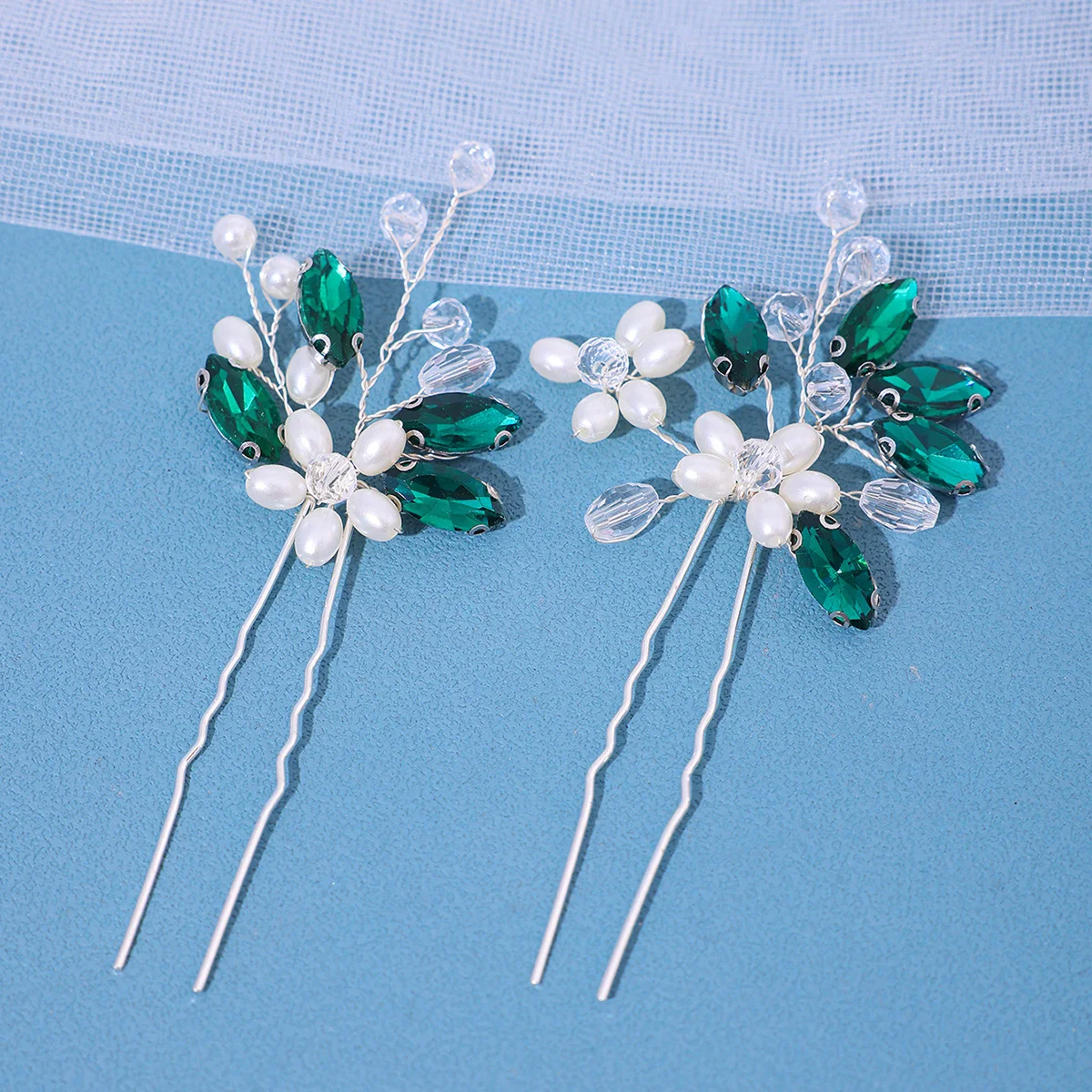 Handmade Crystal Pearls Hairpins Flower Hairbands Women Bride Wedding Hair Accessories Rhinestone Hair Clips 2Pcs