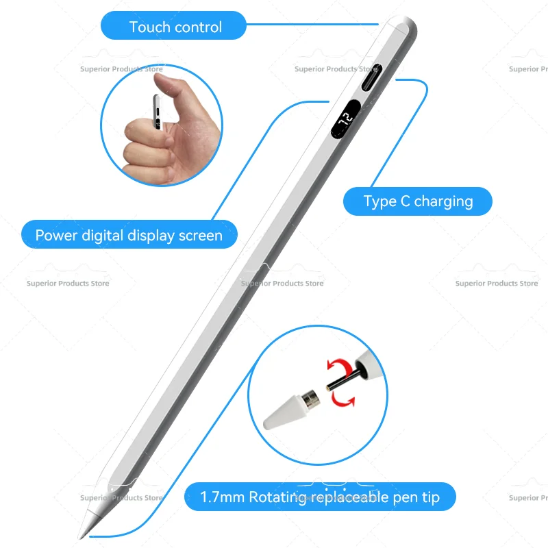 디지털 파워 디스플레이 액티브 정전식 범용 스타일러스 펜, 아이 패드, 안드로이드, IOS 태블릿 및 핸드폰 드로잉에 적합