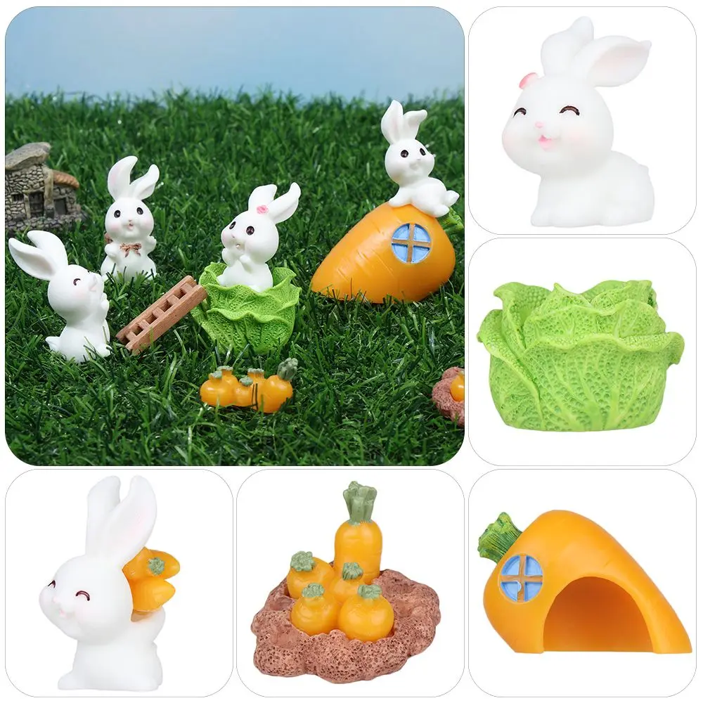 White Hare Dollhouse Ornament Animal Craft Miniature Rabbit Figurine Fairy Garden Mini Carota House Resin Bunny Statue