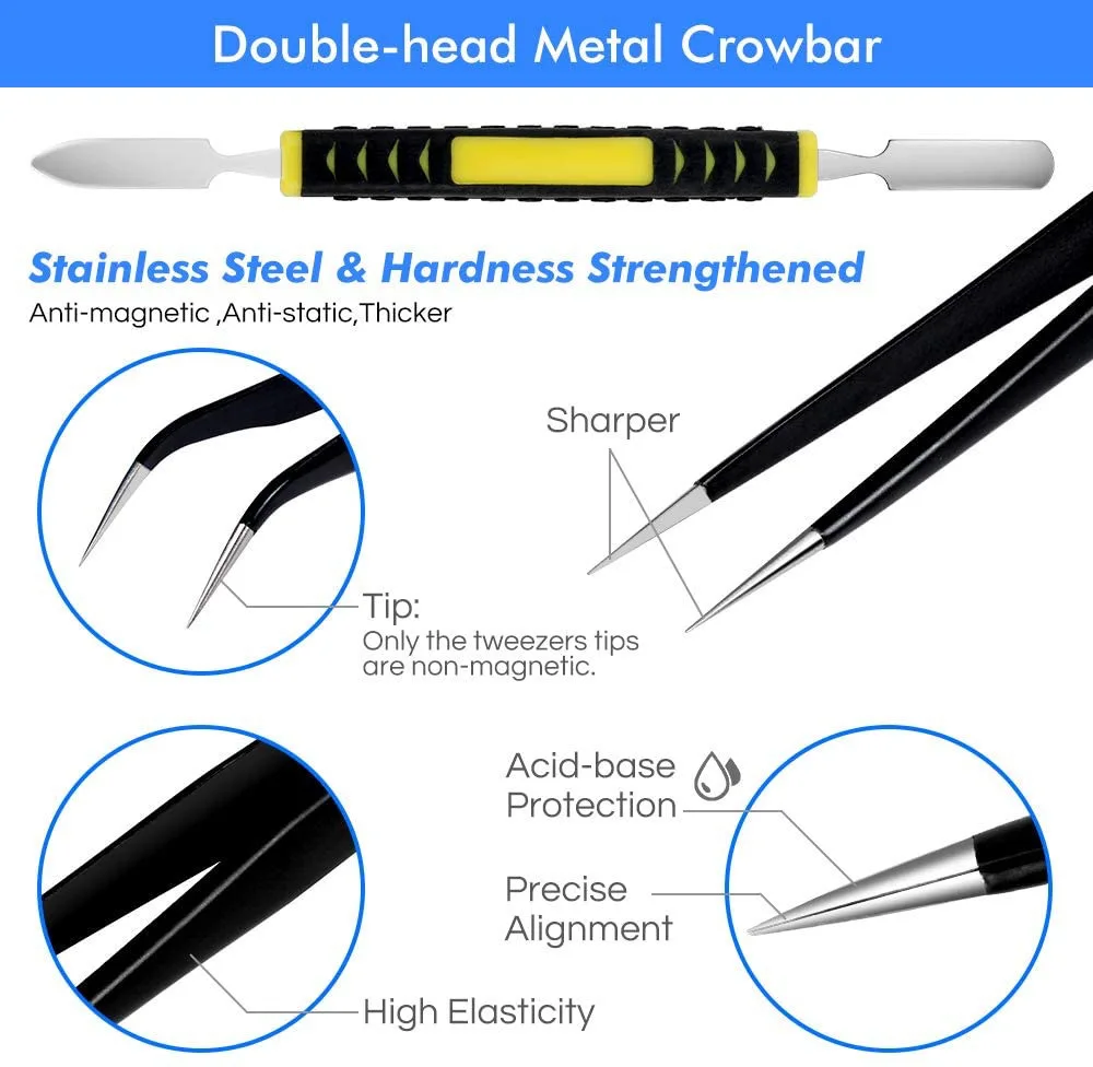 Description Picture 4 of item12Pcs/Set Precision Tweezers ESD Anti-static Stainless Steel Elbow Straight With Bag Repair Maintenance Tool Industrial Tweezers