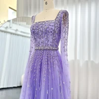 SCZ032 Luxury Pink Dubai Evening Dresses for Women Wedding Square Neck Cap Sleeves Arabic Muslim Formal Party Gowns فستان سهرة 15