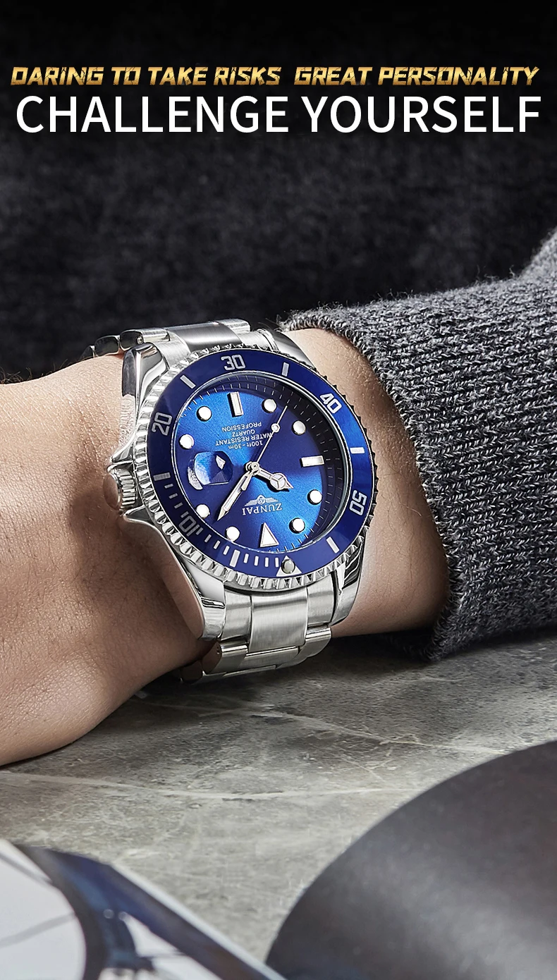 100%Original ZUNPAI Watch for Men's Waterproof Sports Stainless Steel Diving Wristwatches Golden 2022New Fashion Luxury TOPBrand