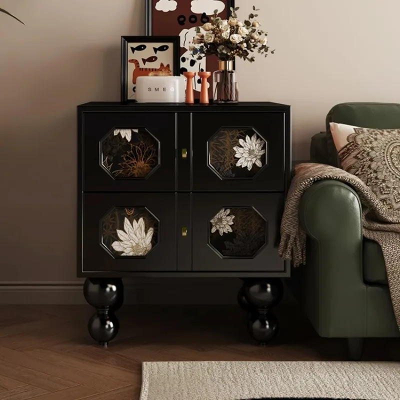 French retro national style solid wood bedside table black medieval bedside table sofa side Nordic environmentally friend