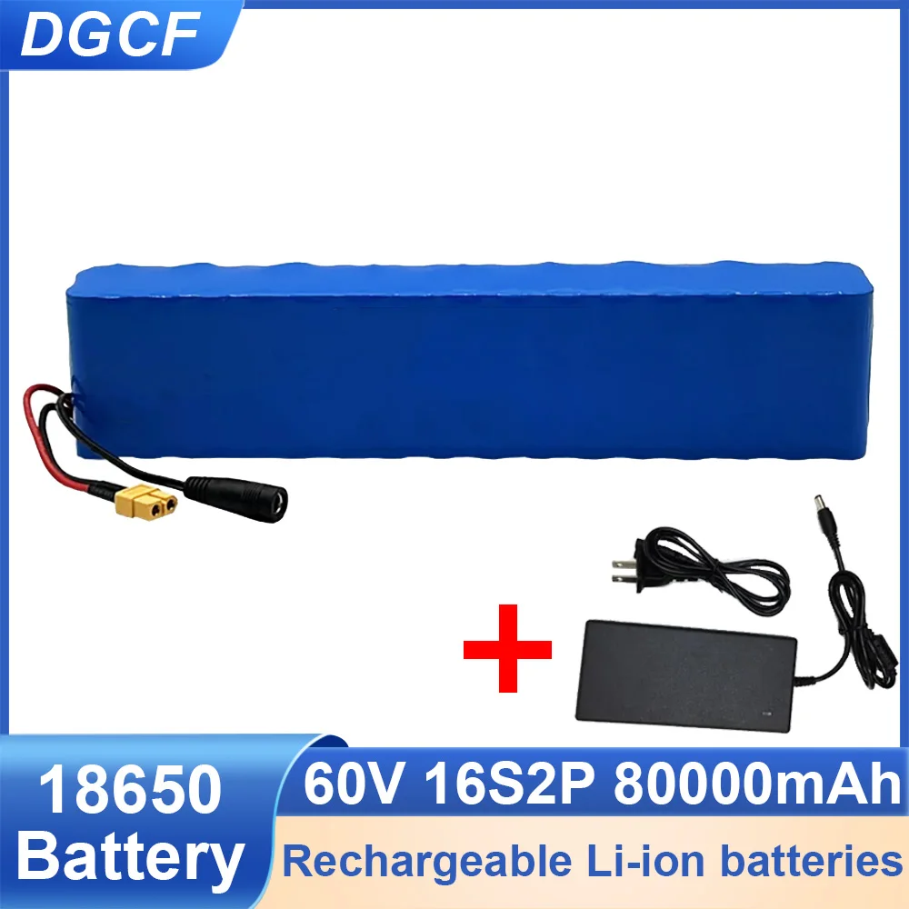 

DGCF 18650 Lithium lon Battery Pack 60V 16S2P 80000mAh 67.2V for Electric Bike Scooter Scooter Kids Car Built In 1000 Watt Bms