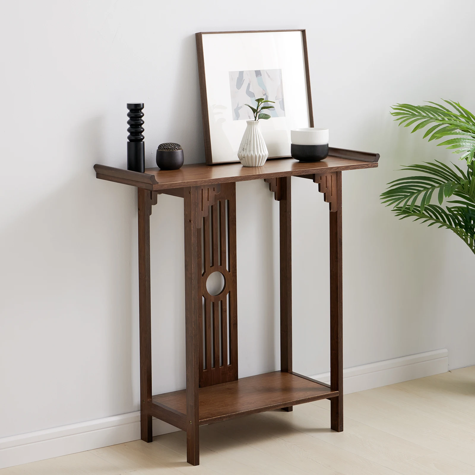 CNCEST Wood Console Table 2-Tier Narrow Entrywaty Table Long Sofa Long Accent End Sideboard