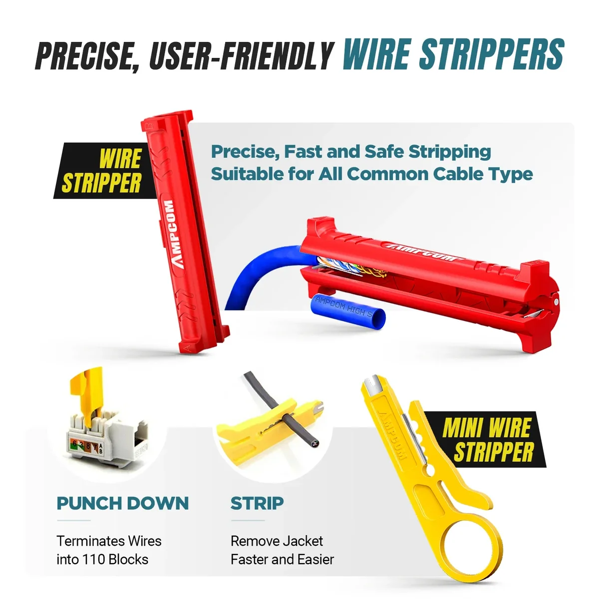 AMPCOM Ethernet Crimping Tool Kit for CAT6/CAT5e RJ45 Connector with Wire Stripper/Punch Down Tool/TEL/LAN Cable Tester — view 5