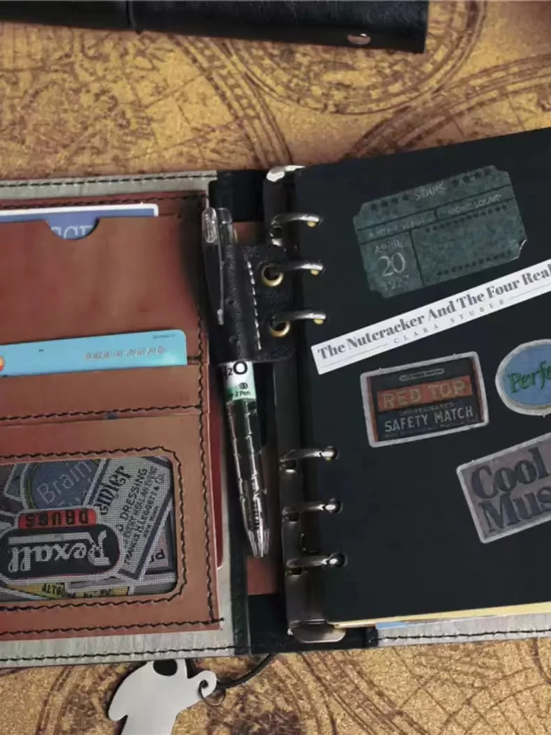 Star travel themed Journal Handmade Genuine Leather Multifunctional A6  Binder Notebook Customized Pattern Ledger Card Holder