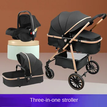 3-in-1 Baby Stroller High Landscape Large Wheel Baby Stroller Can Sit and Lie Two-way Push Travel Stroller with 0-4 years baby 1
