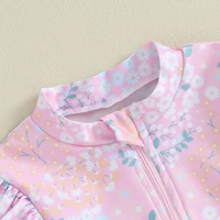 Kids Clothes Girl Swimsuits Cute Floral Print Ruffle Long Sleeves Zipper Bodysuit Beachwear Bathing Suits Baby Swimming Clothing 4