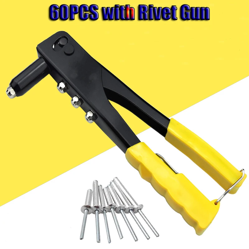 60pcs 2.4/3.2/4.0/4.8mm Heavy Duty Riveter Gun Set Hand Riveter Set with Blind Rivet Pliers Gun DIY Rivets Nut Automotive Tools 11pcs set heavy duty circlip plier snap ring pliers external internal kit with case hand tools set snap ring pliers