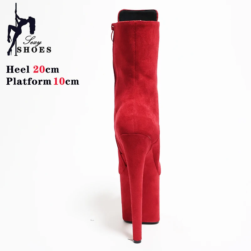 Spring Autumn Women's High-heeled Ankle Boots Suede Round Toe Zip Pole Dance High Heels Nightclub Red Stripper Shoes Girls' Boot