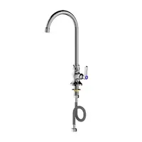 ก๊อกน้ําติดดาดฟ้าอุณหภูมิเดียวเชิงพาณิชย์พร้อมหัวฉีดสวิงและคอห่านหมุนสําหรับอ่างล้างจาน - โครงสร้างทองเหลืองทนทาน 2