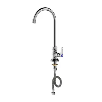 ก๊อกน้ําติดดาดฟ้าอุณหภูมิเดียวเชิงพาณิชย์พร้อมหัวฉีดสวิงและคอห่านหมุนสําหรับอ่างล้างจาน - โครงสร้างทองเหลืองทนทาน 2