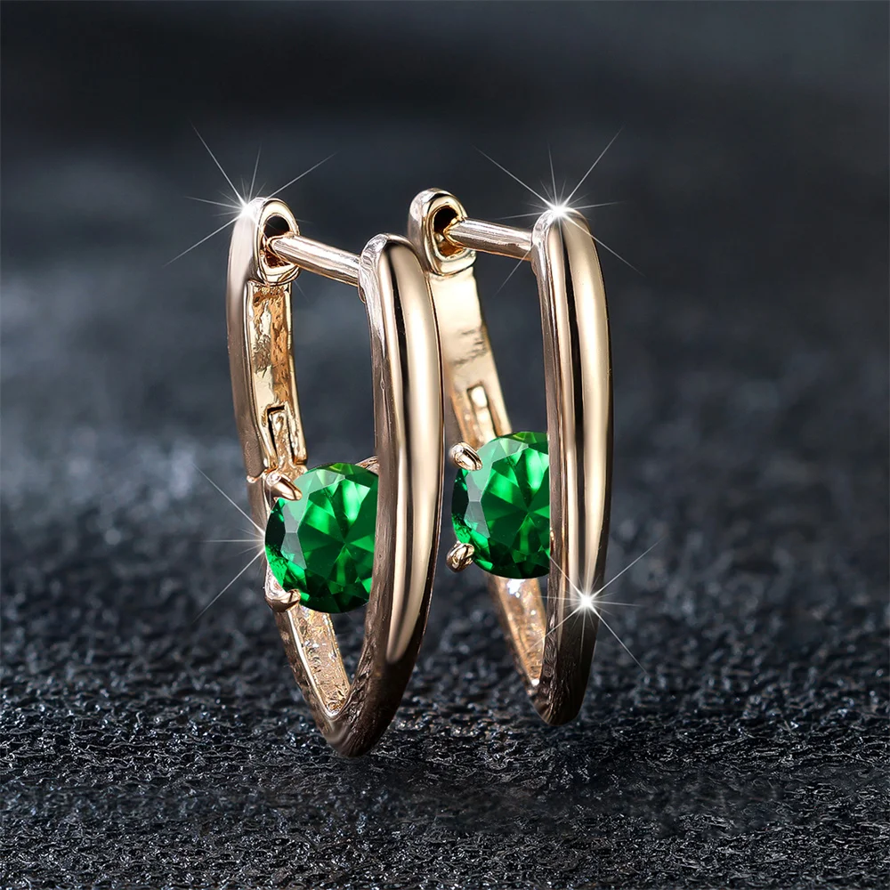 Green Crystal Round CZ Stone Small Hoop Earrings For Women Vintage Gold Color Ear Buckle Wedding Jewelry Engagement Party Gifts