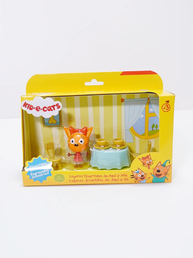 Figuras de acción de los tres gatitos felices, juguetes para niños, gatos, galletas, caramelos, pudín, figuras, escenas, juguetes, regalos de cumpleaños para niños