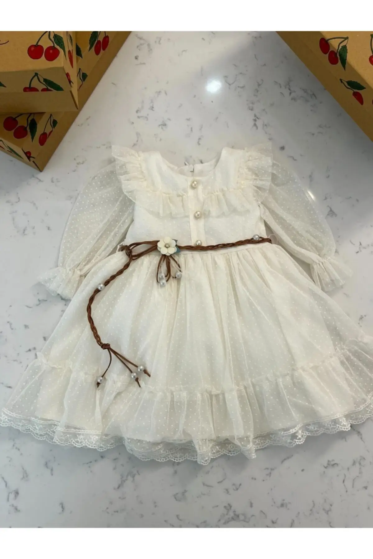 

Children's Evening Dress Long Mini Trend Polka Pot with Standard Bicycle Neck Lace Eru Zipper Double-breasted Woven Non-Pocket Lined Belted