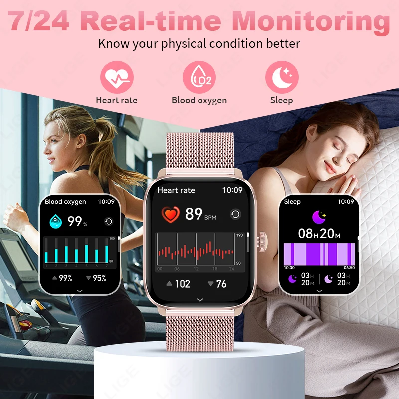 LIGE 1.83" Bluetooth Call Smart Watch Women Custom Dial Watches Men Sports Fitness Tracker Heart Rate Smartwatch For Android IOS