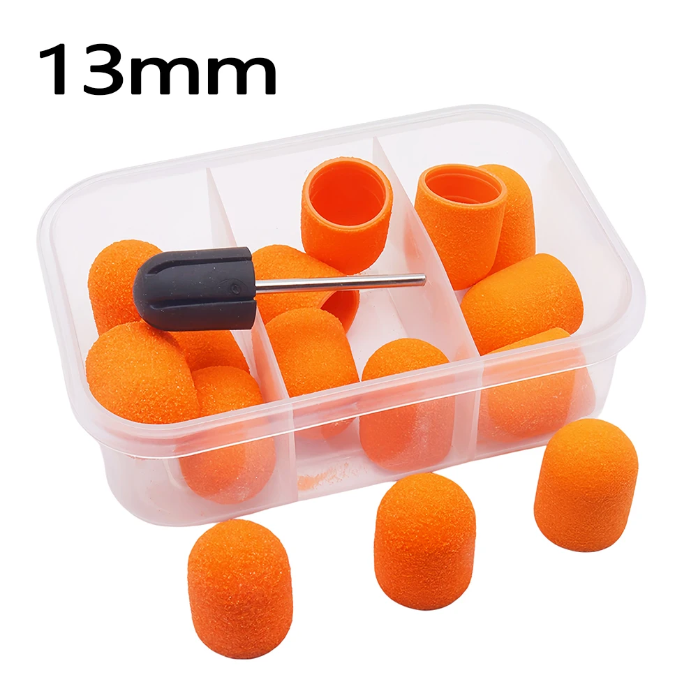 15개 13mm 네일 샌딩 캡과 1개의 맨드렐이 포함된 발 파일 제거기, 매니큐어 페디큐어 네일 폴리싱 버, 가정 및 살롱용