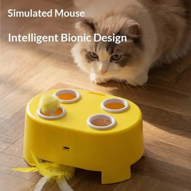 Whack A Mole Smart Cat Toy Automatic Pop-Up Rechargeable Feather Toy for Cats Interactive Playing Kitten Training Pet Supplies 1