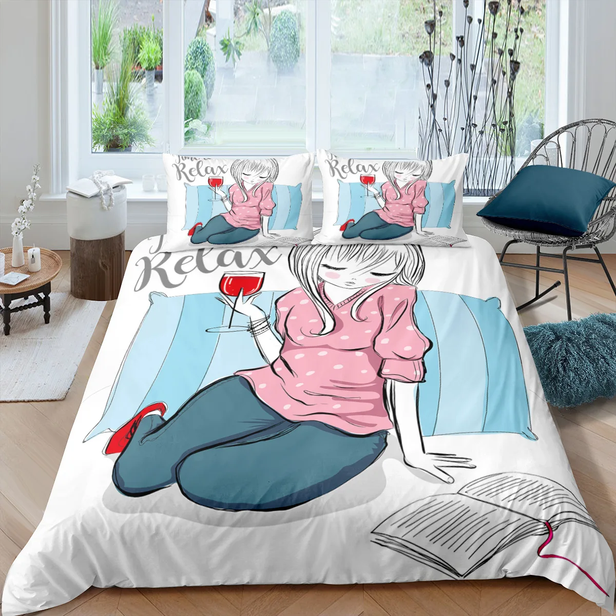 

Cartoon Girl Oil Painting Style Pattern Duvet Cover Kawaii Girl Portrait Polyester Quilt Cover with Pillowcase for Girls Kids