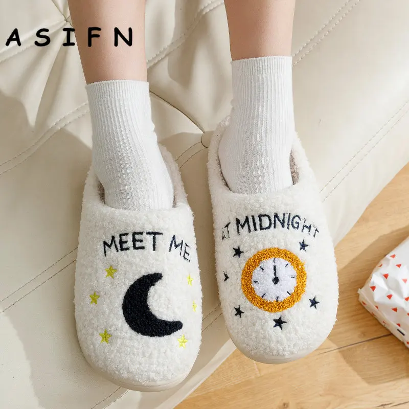 Winter Fashion Women's Slippers Cozy Comfort Meet Me At Midnight Slides Soft Sole Anti-slip Moon Houseshoes Fans Gift 4